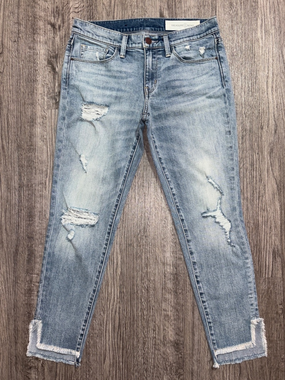 Treasure & Bond Distressed Skinny Boyfriend Ankle Jeans Women Size 26 Raw Hem